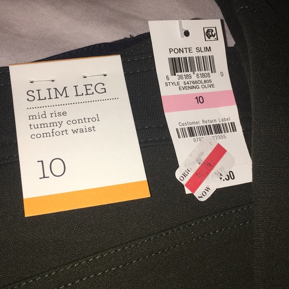 Olive Green Slim Leg Pants - Picture 2 of 5